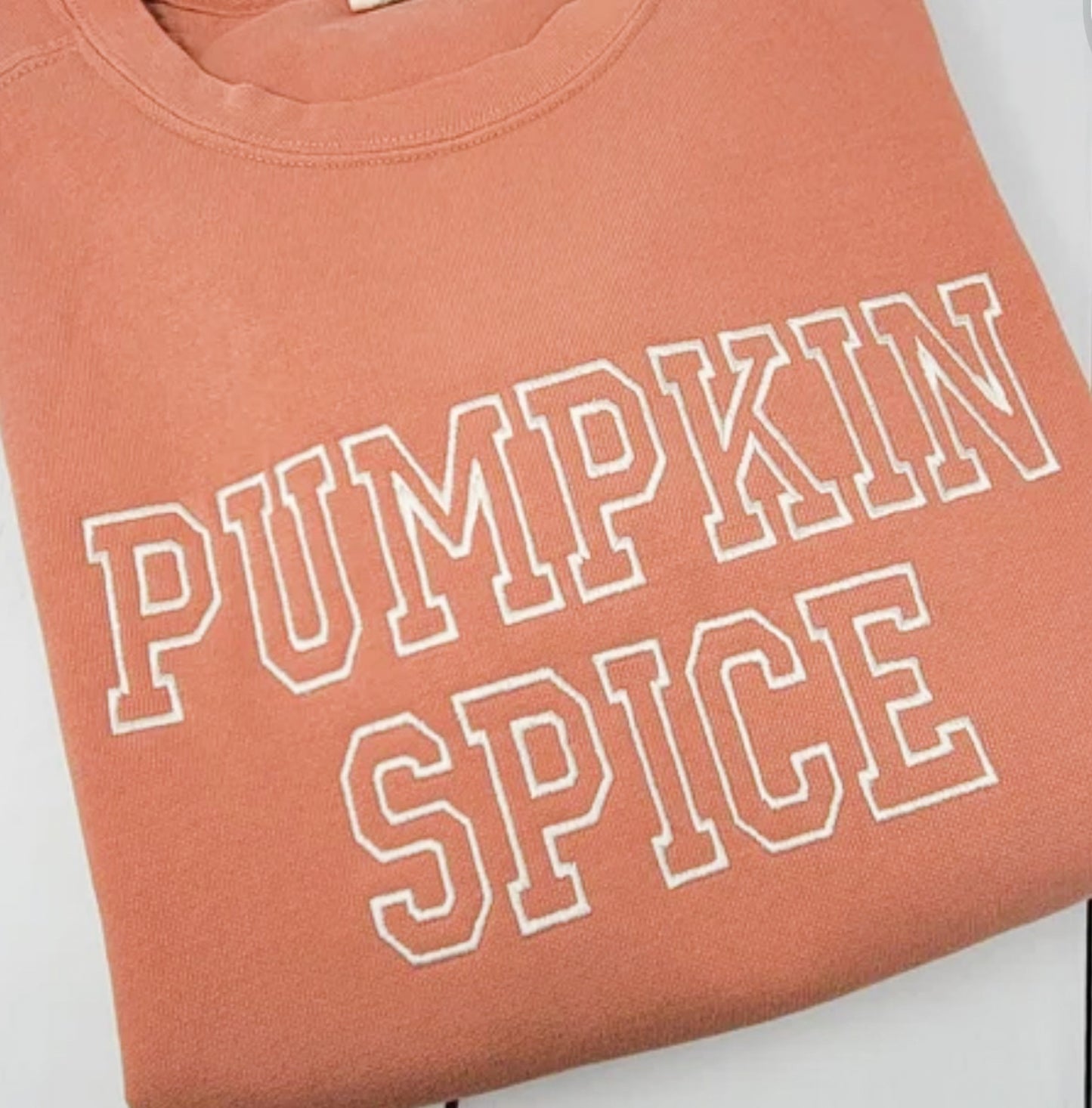 Pumpkin Spice Block Letters Embroidered Crew Sweatshirt