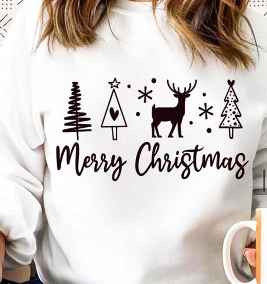 Merry Christmas With 3 Trees & A Reindeer Crew Sweatshirt