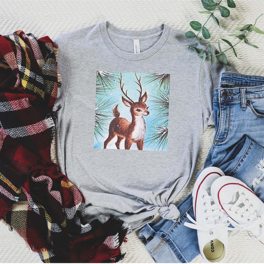 Vintage Reindeer With Pine Needles & Snow Tee