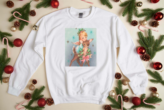Vintage Reindeer & Angel Crew Sweatshirt