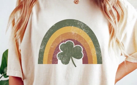 Distressed Shamrock With Rainbow Tee