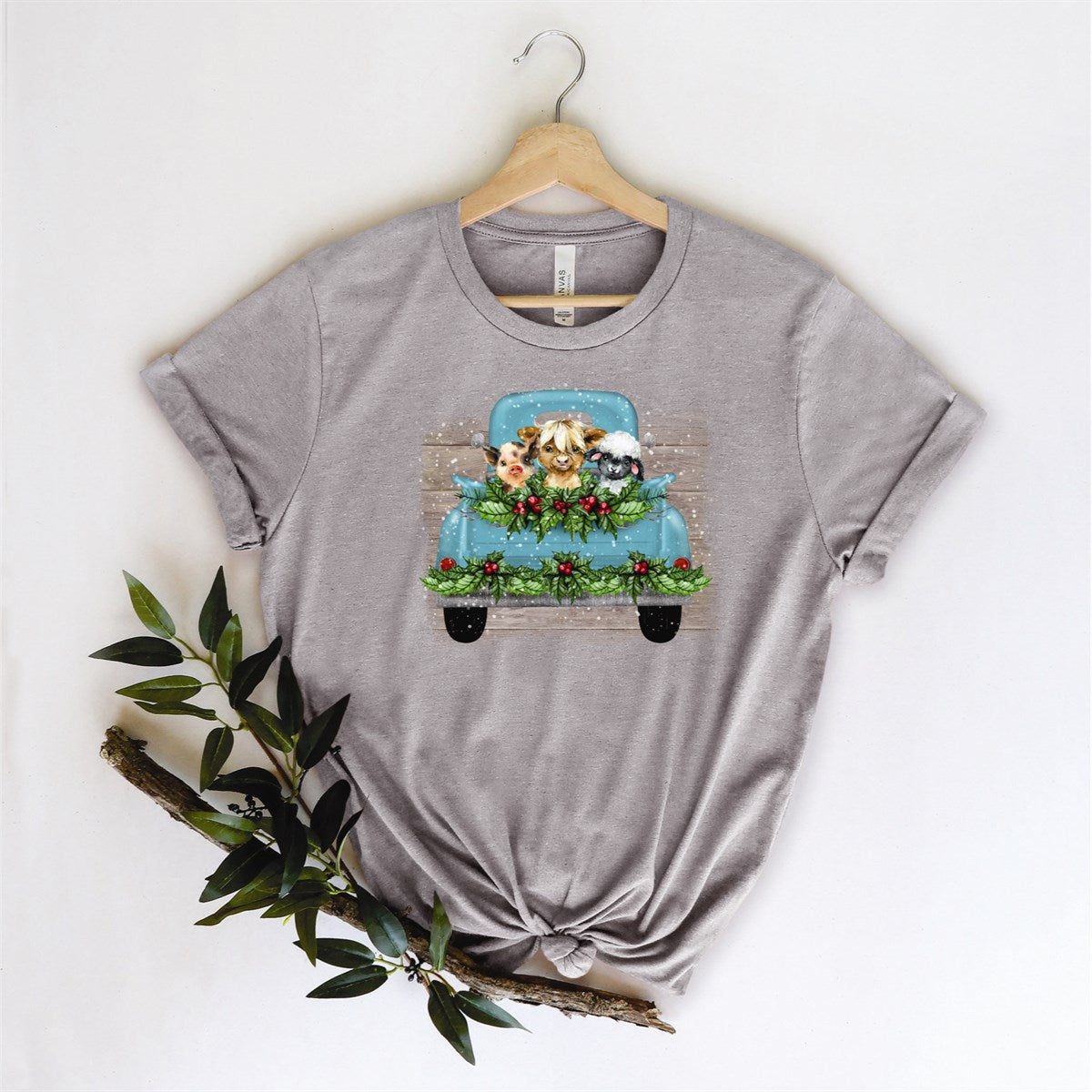 Blue Truck With 3 Animals In The Back Tee
