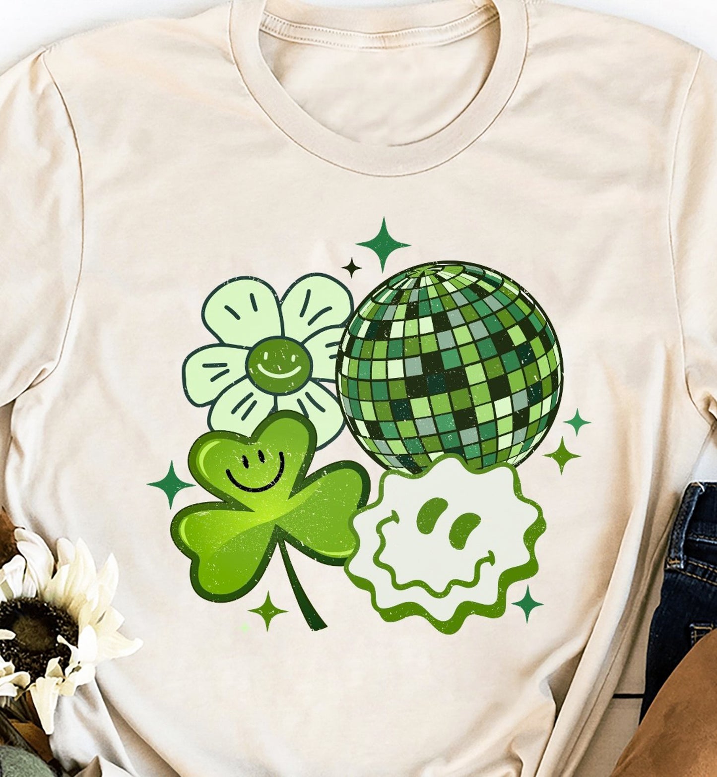 Clover With Disco Smiley & Flower Tee