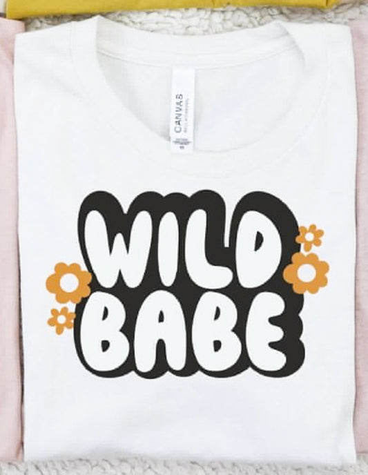 Wild Babe With Flowers Retro Tee