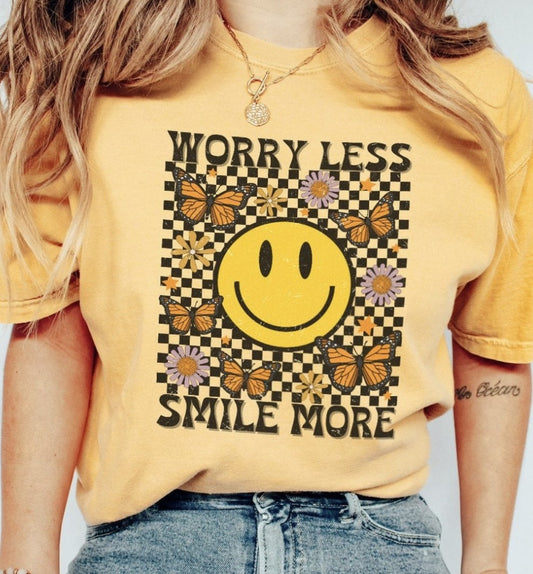 Worry Less Smile More Checkered Tee