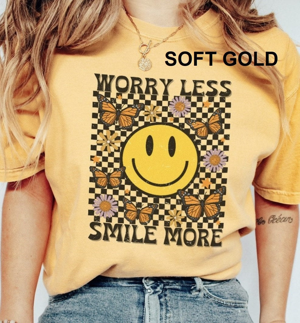 Worry Less Smile More Checkered Tee