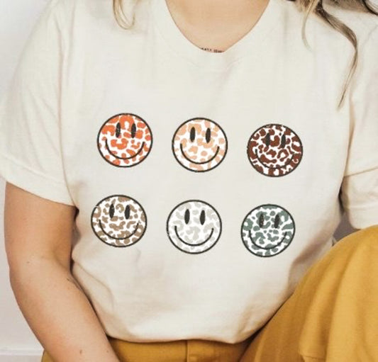 Cow Print Smiley Faces Tee